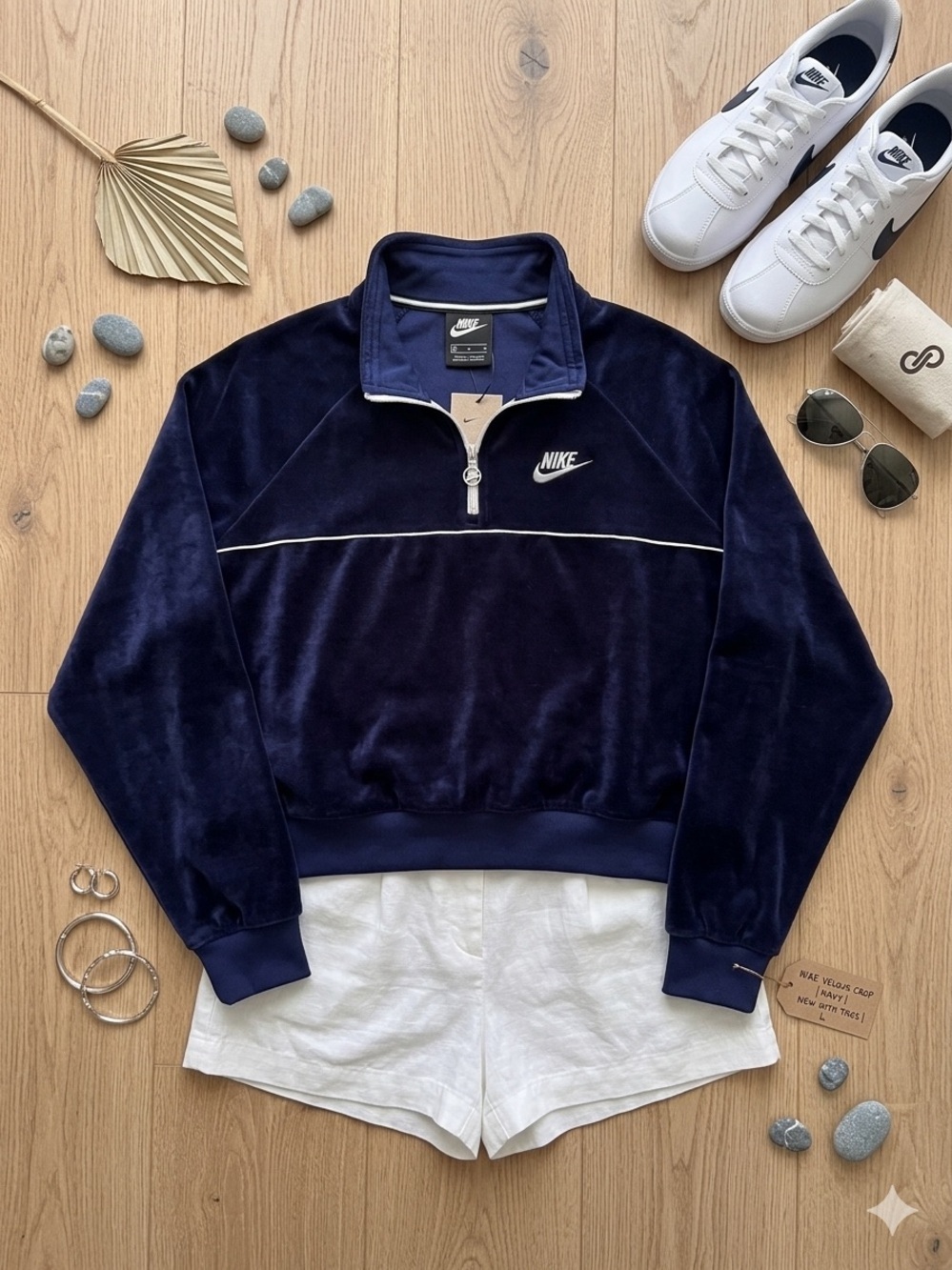 NWT- Nike Navy Velour Quarter-Zip Pullover